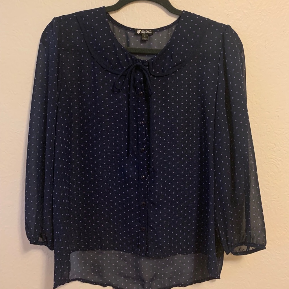Navy and Lavender Polka Dot Top